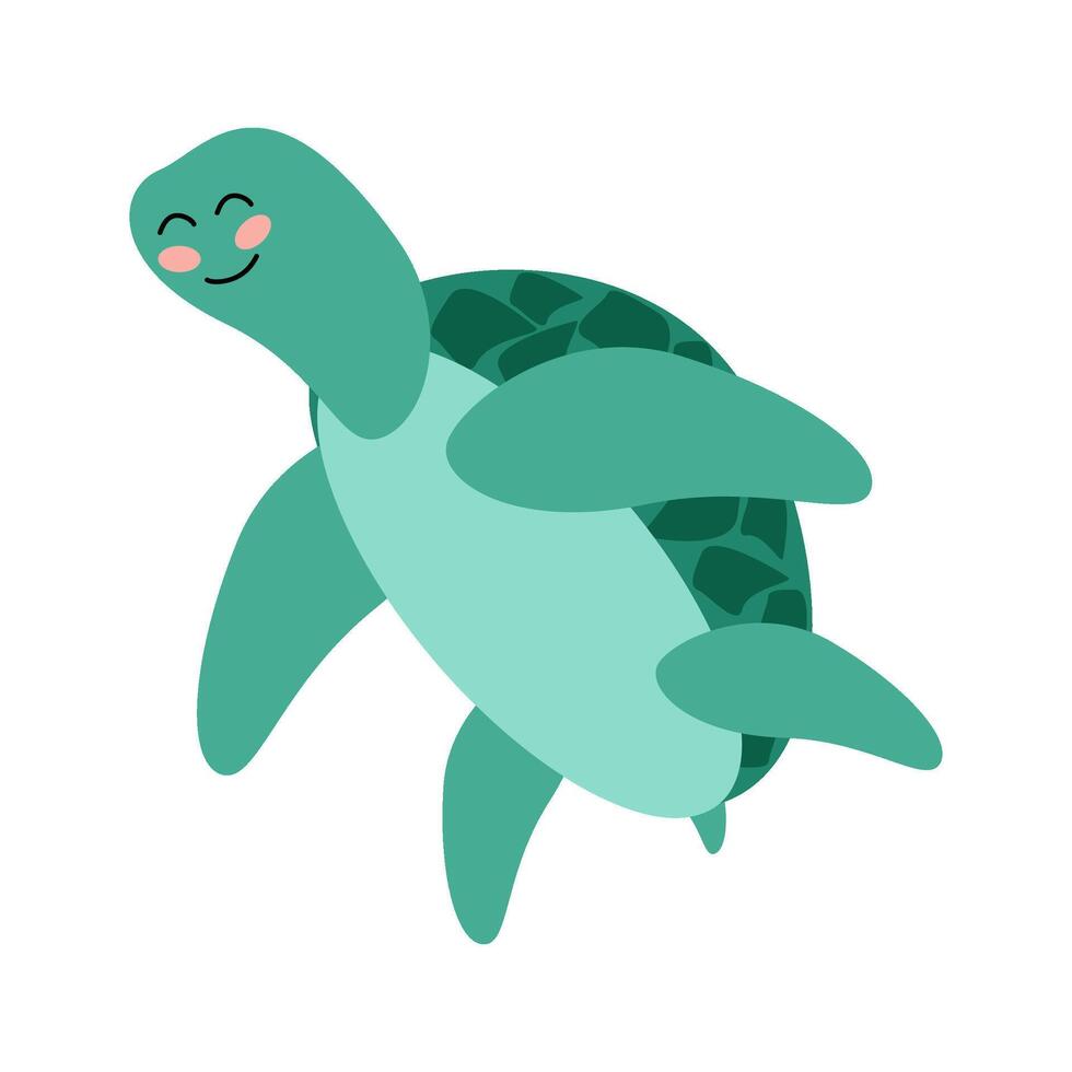 mignonne marrant vert mer tortue personnage, mer animal. dessin animé illustration pour autocollants, enfants livres, des produits, pièce décoration. vecteur