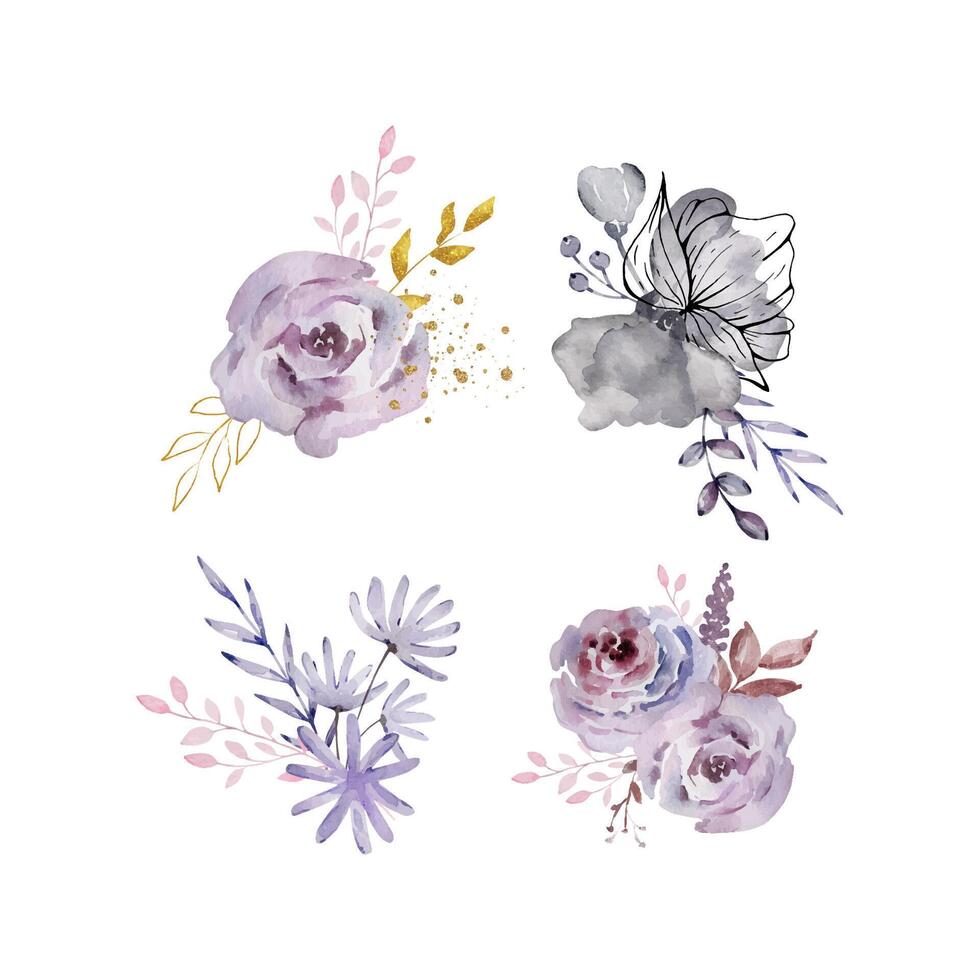 aquarelle ensemble de bouquets foncé des roses vecteur