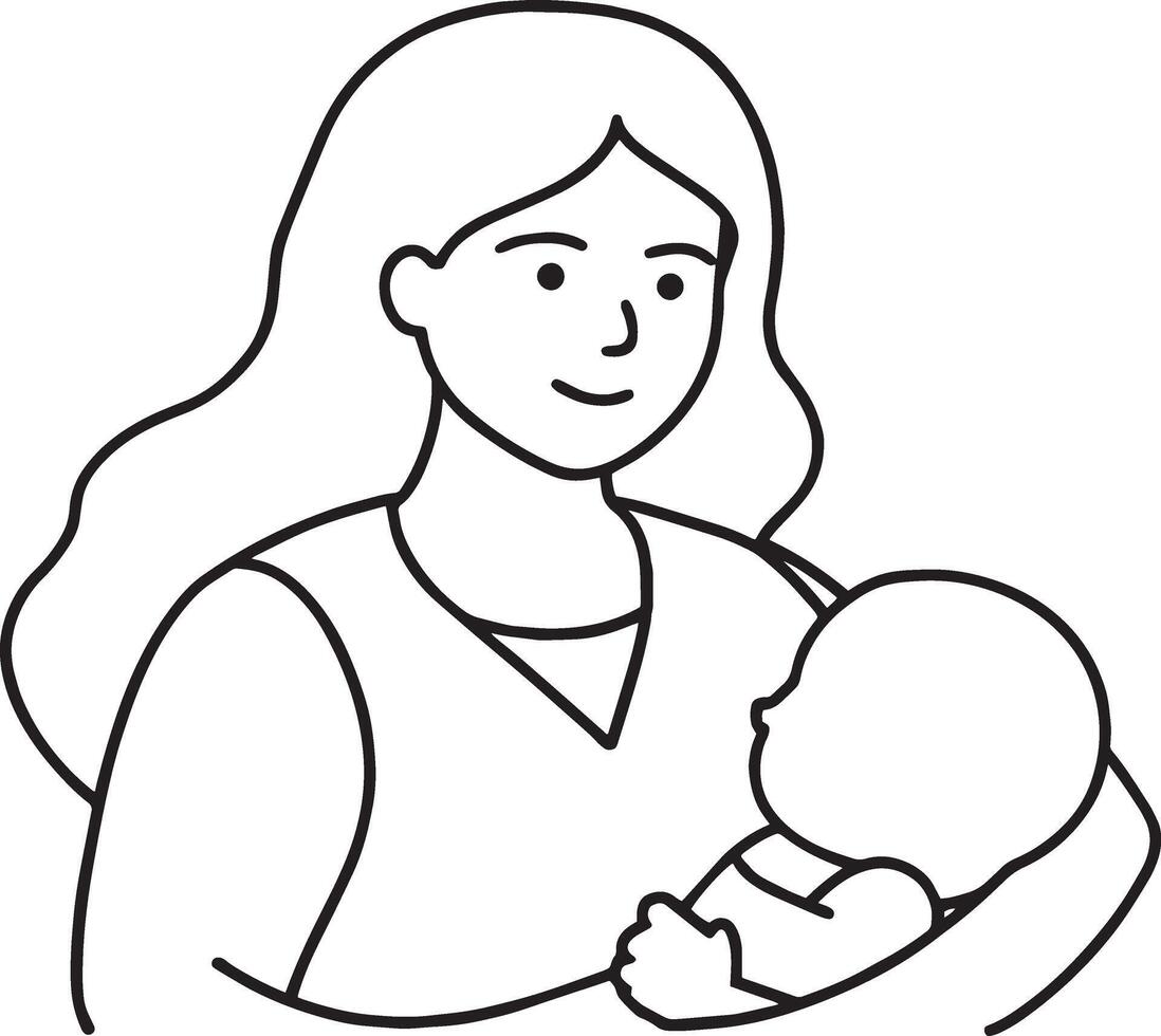 mère en portant une nouveau née bébé dans sa bras. noir et blanc illustration. vecteur