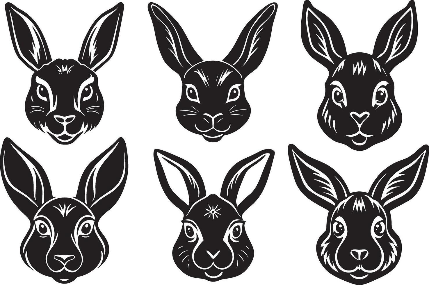 lapin tête ensemble dans noir et blanc couleurs. illustration. vecteur