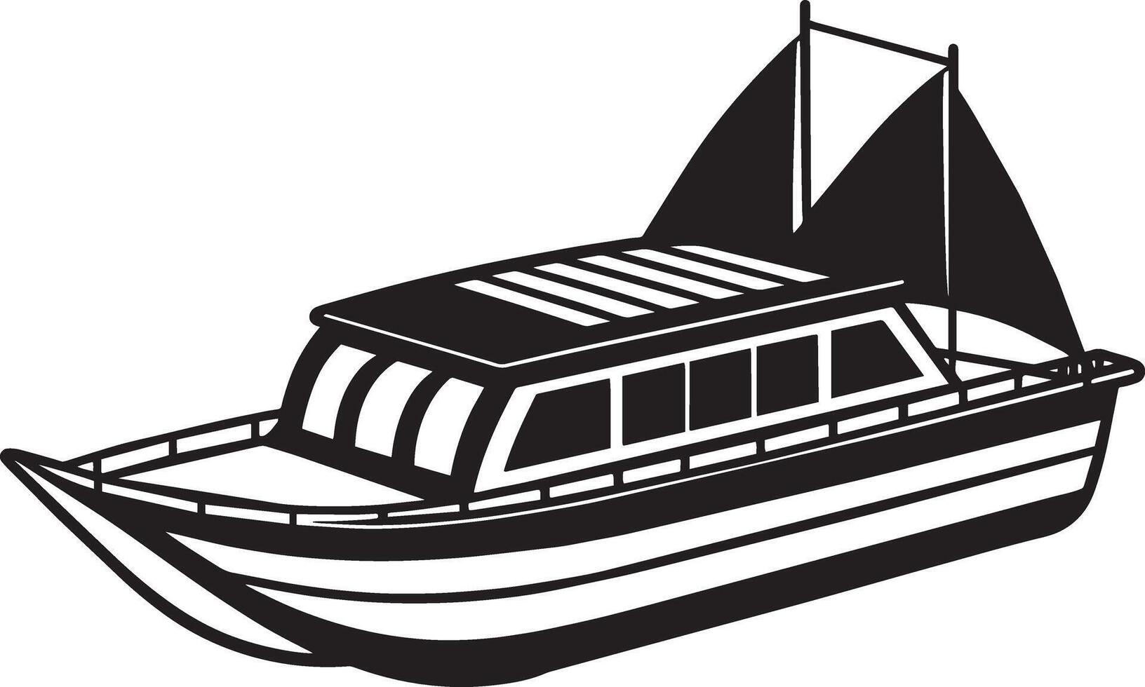 luxe yacht bateau icône plus de blanc arrière-plan, noir et blanc conception illustration vecteur