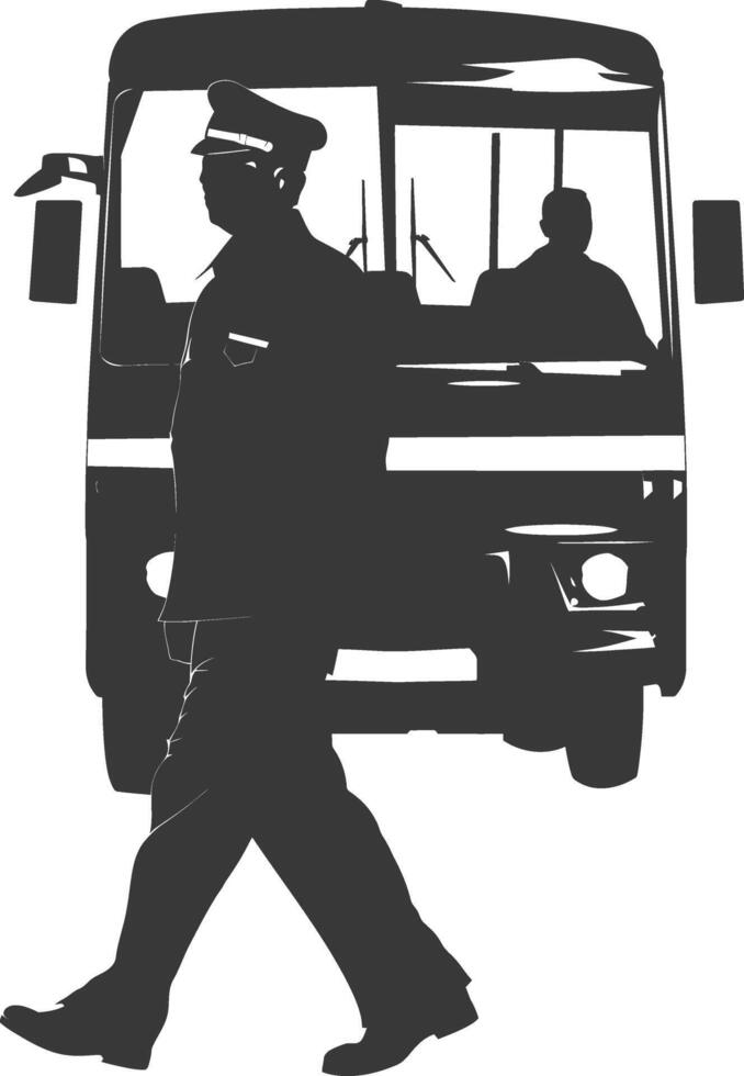 silhouette autobus chauffeur dans action plein corps noir Couleur seulement vecteur