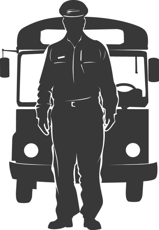 silhouette autobus chauffeur dans action plein corps noir Couleur seulement vecteur