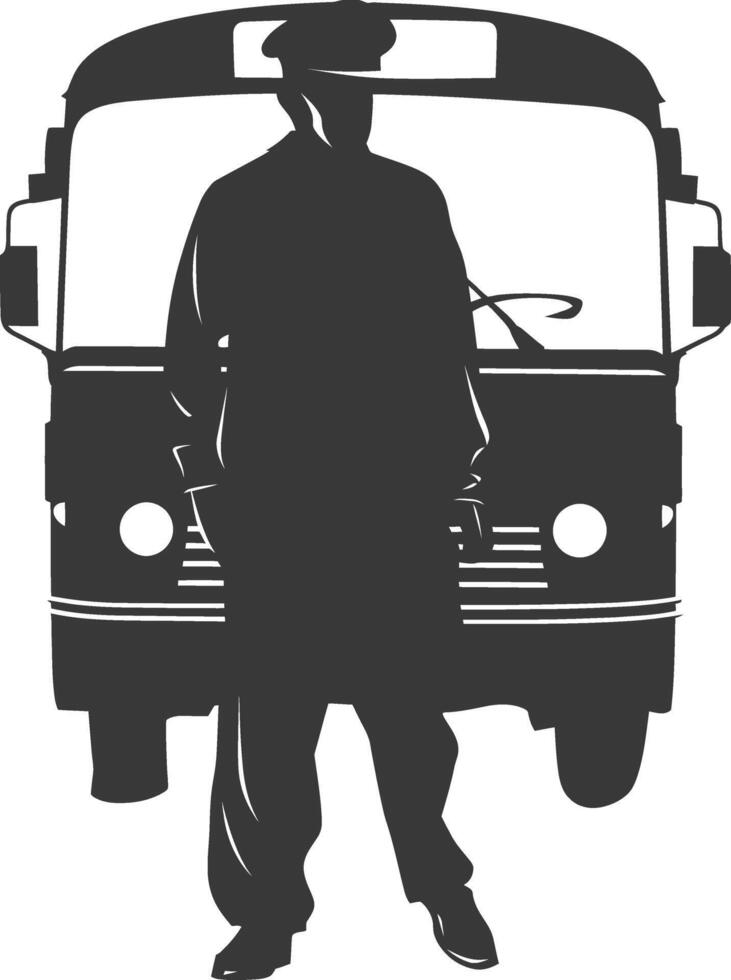 silhouette autobus chauffeur dans action plein corps noir Couleur seulement vecteur