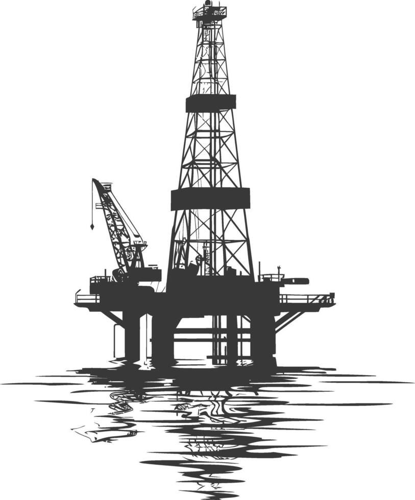 silhouette pétrole Plate-forme ou pétrole derrick dans le mer noir Couleur seulement vecteur