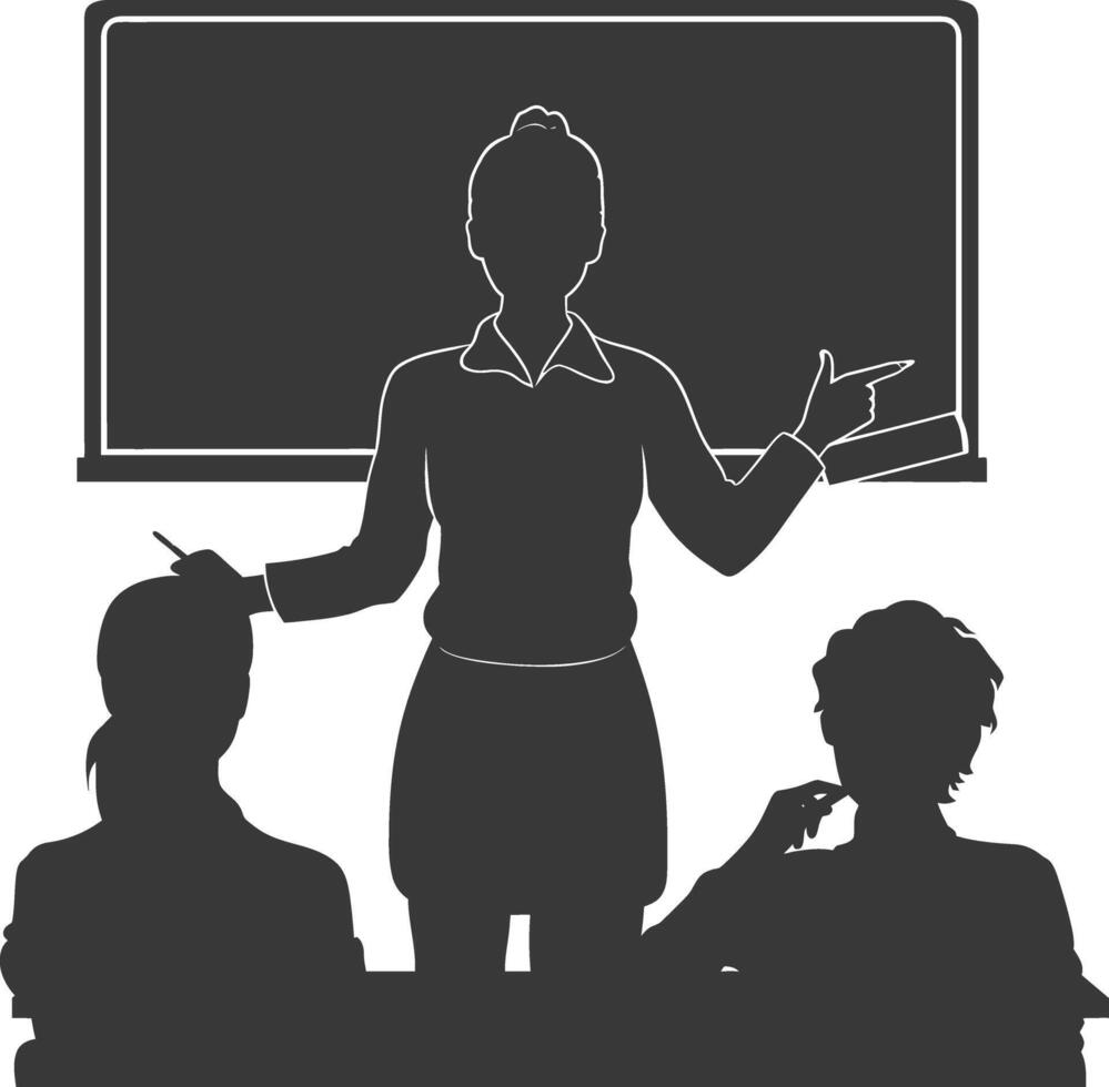 silhouette femmes école prof enseignement dans de face de classe vecteur