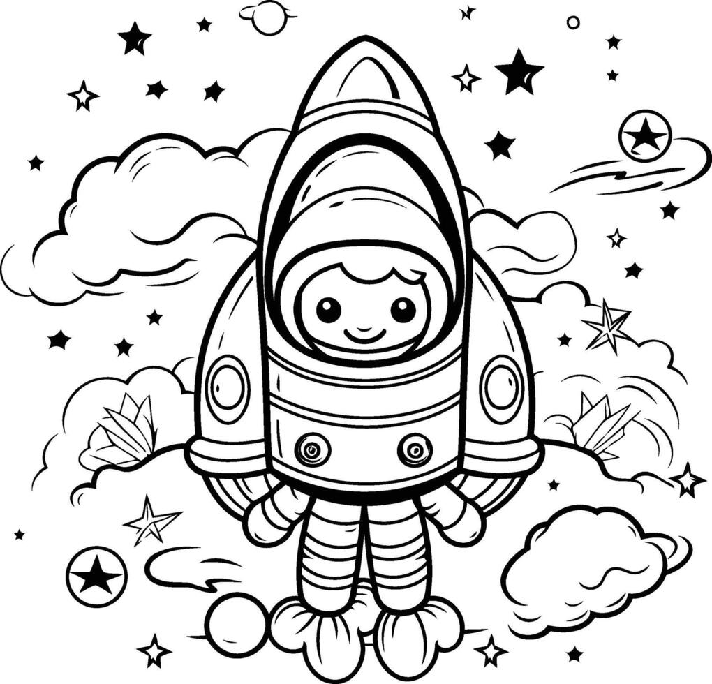 coloration livre pour les enfants astronaute dans espace. illustration. vecteur