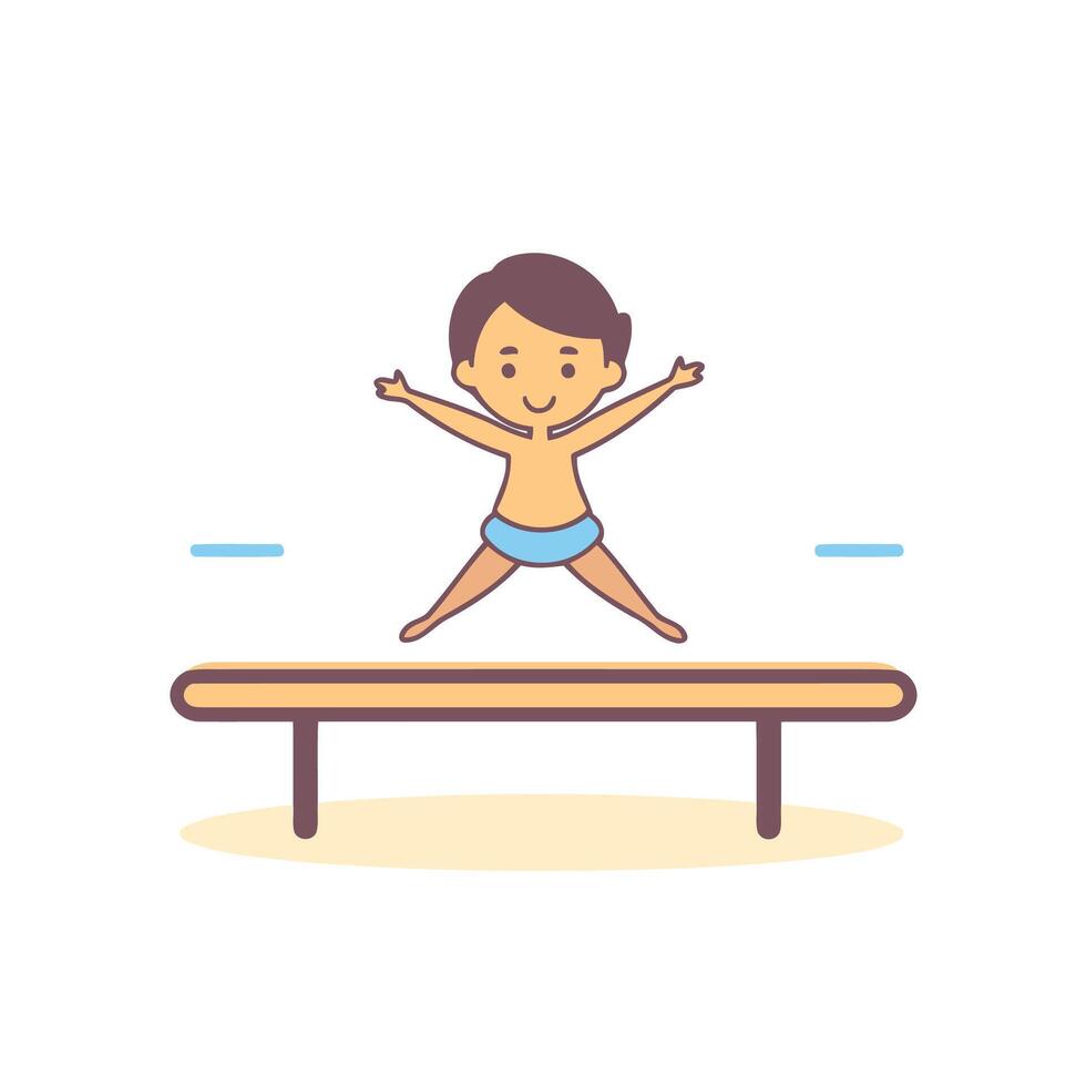 enfant sauter sur une trampoline. plat style illustration. vecteur