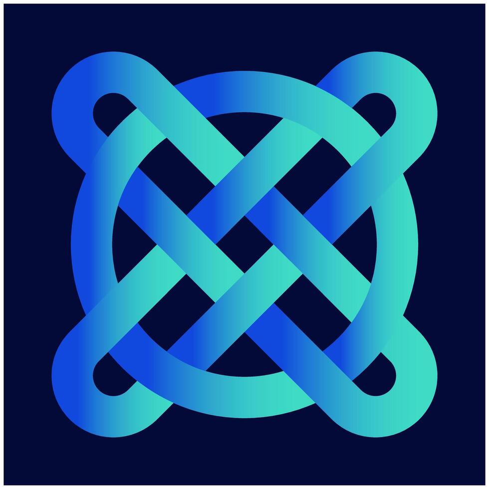 multiplication logo dans cercle, nouer, traverser dans cercle logo, nœud sur le foncé bleu Contexte. celtique nœud sur une nouer. Contexte couleurs marchande Marin bleu, bianchi vert, oubli, rivière bleu vecteur