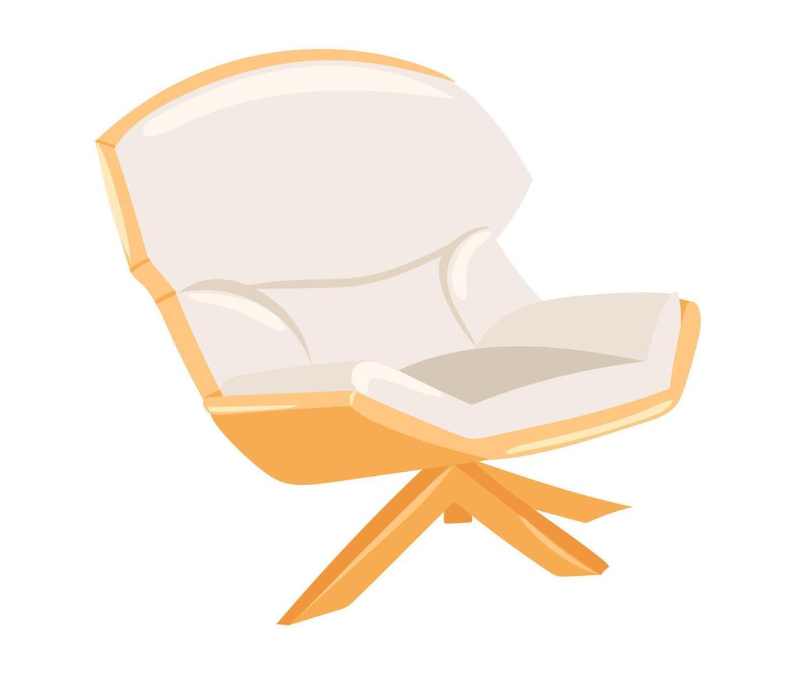 blanc fauteuil dans plat conception. designer tapisserie chaise sur en bois jambes. illustration isolé. vecteur