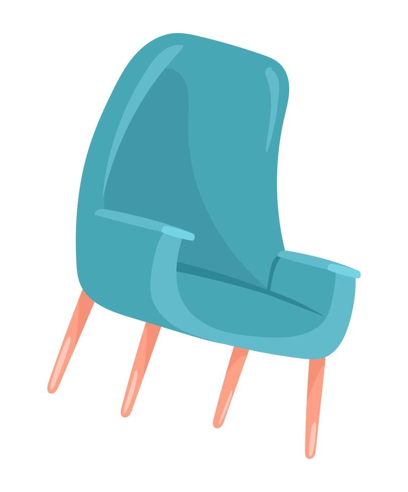 turquoise fauteuil dans plat conception. élégance tapisserie chaise sur en bois jambes. illustration isolé. vecteur