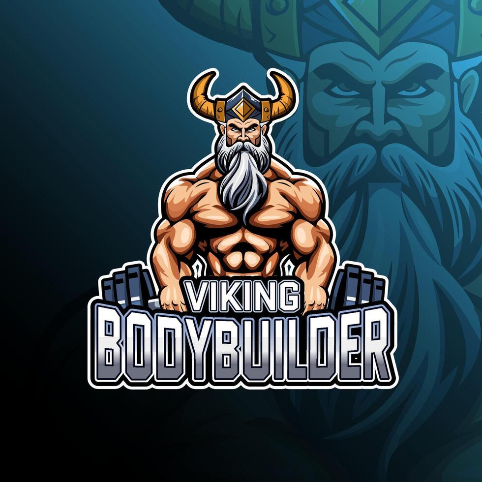 viking bodybuilder porter haltère mascotte logo conception pour badge, emblème, esport et T-shirt impression vecteur