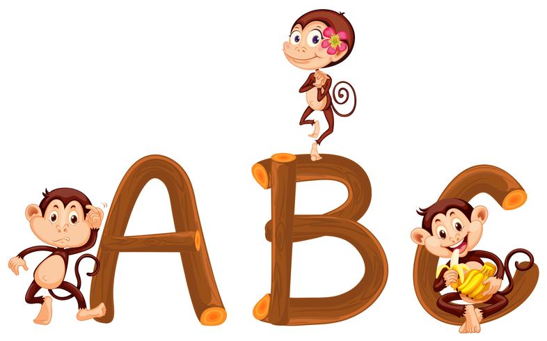 Singe mignon et alphabet en bois vecteur