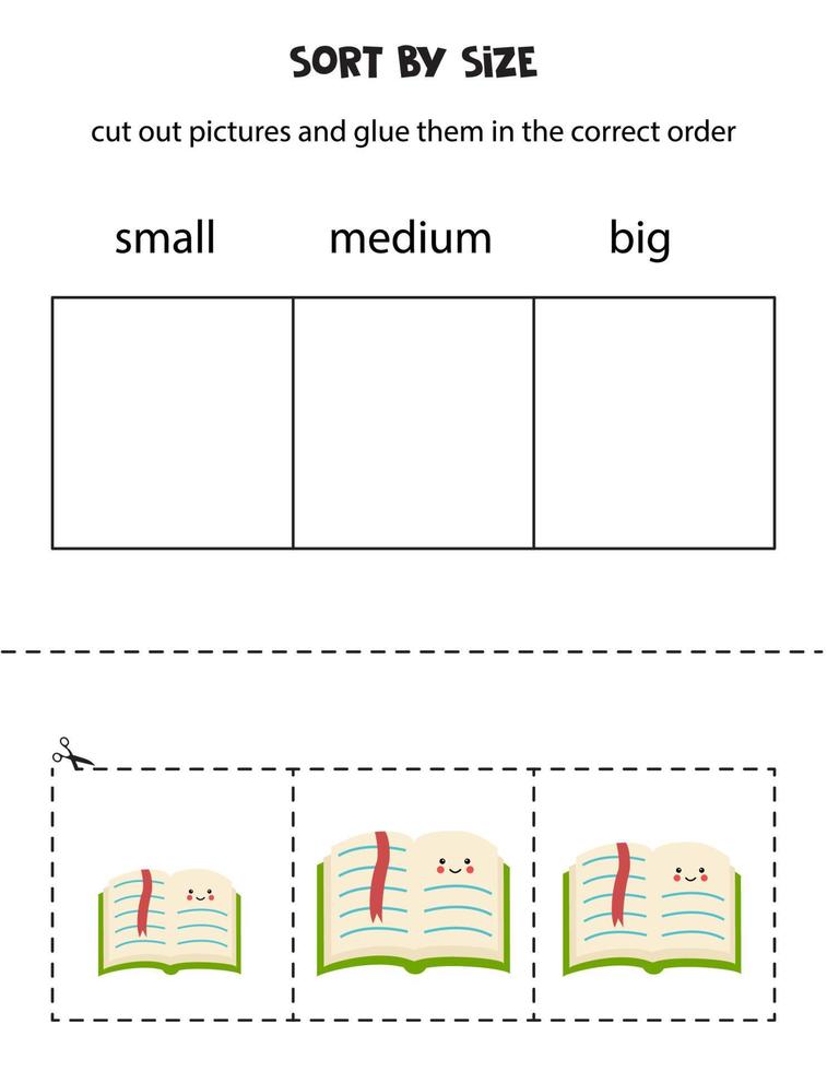 trier les images par taille. feuille de travail éducative pour les enfants. vecteur