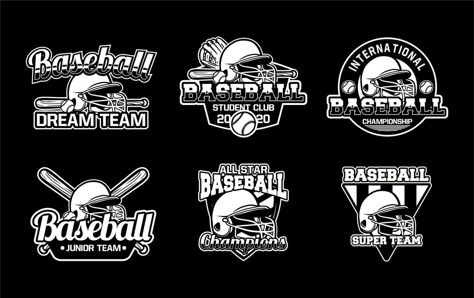 insigne de baseball logo emblème ensemble de modèles pack noir et blanc vecteur