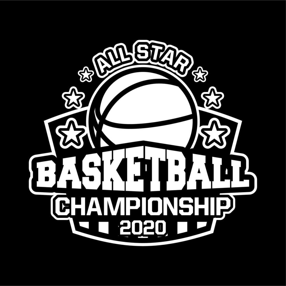 championnat de basket-ball all star 2020 professionnel moderne pour votre logo et adapté à l'événement d'insigne d'emblème noir et blanc vecteur