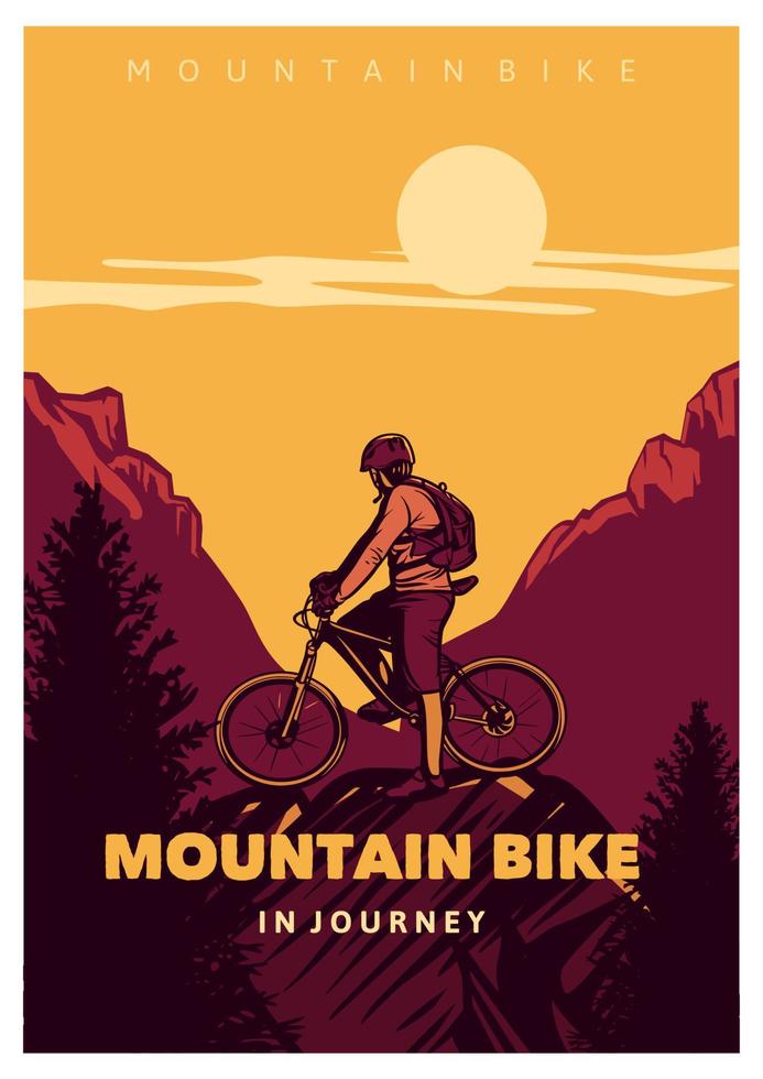 VTT en voyage, affiche de style vintage vecteur