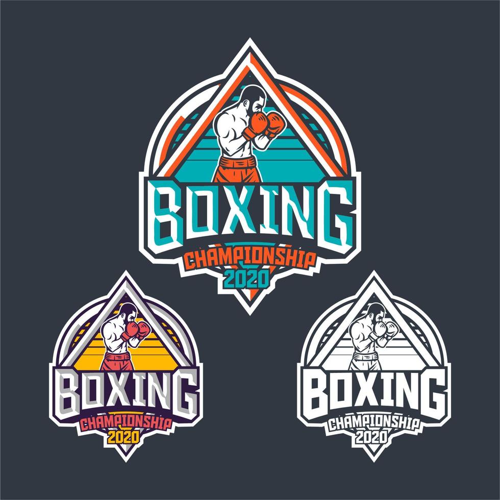 championnat de boxe 2020 conception d'emblème de logo d'insigne rétro avec illustration de boxeur vecteur