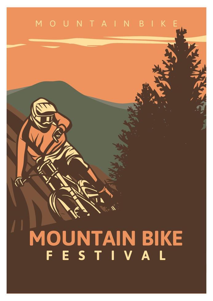 festival de vélo de montagne rétro, affiche vintage vecteur