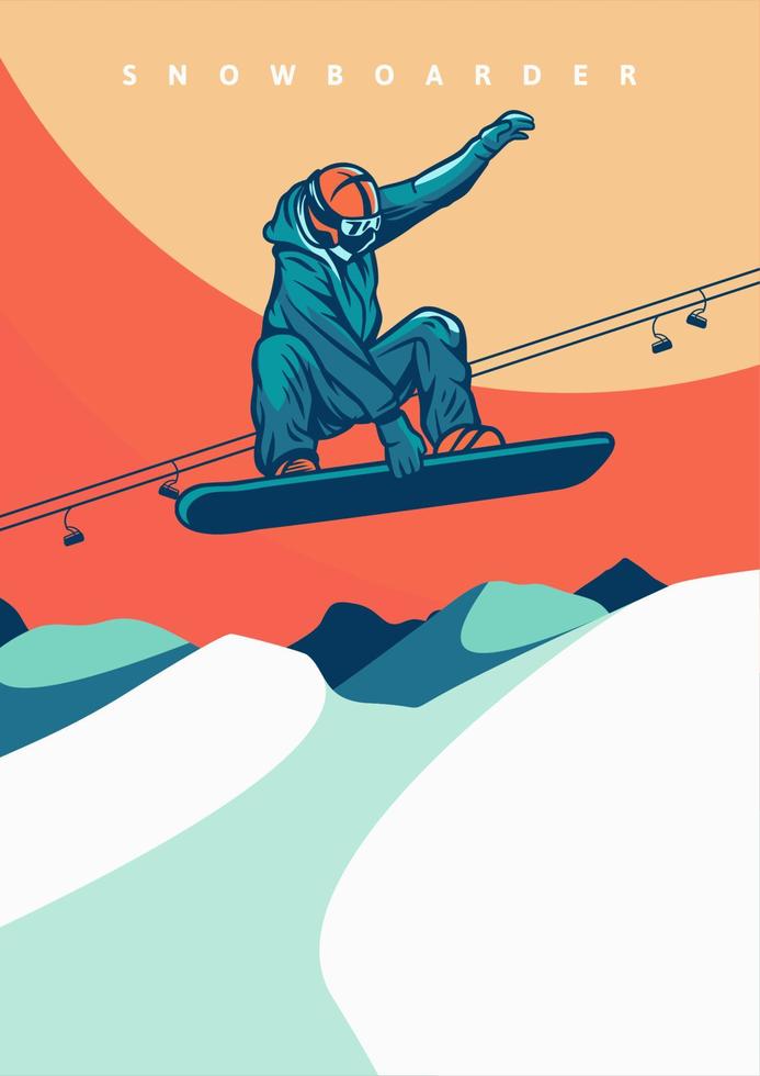 illustration vectorielle snowboard design rétro vintage pour poster vecteur