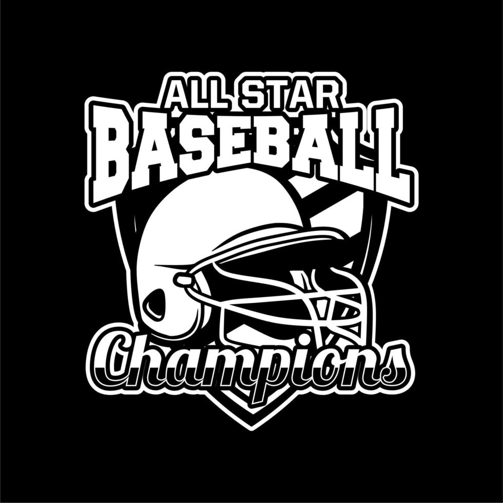 insigne de baseball logo emblème modèle tous les champions étoiles noir et blanc vecteur