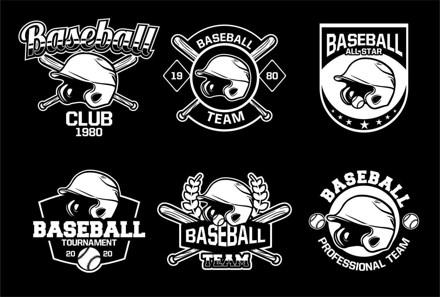 insigne de baseball logo emblème collection de modèles ensemble pack noir et blanc vecteur