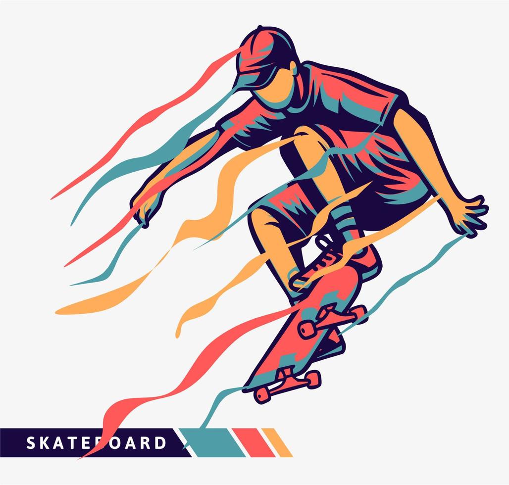 conception d'œuvres d'art colorées de skateur sautant avec effet de mouvement vecteur