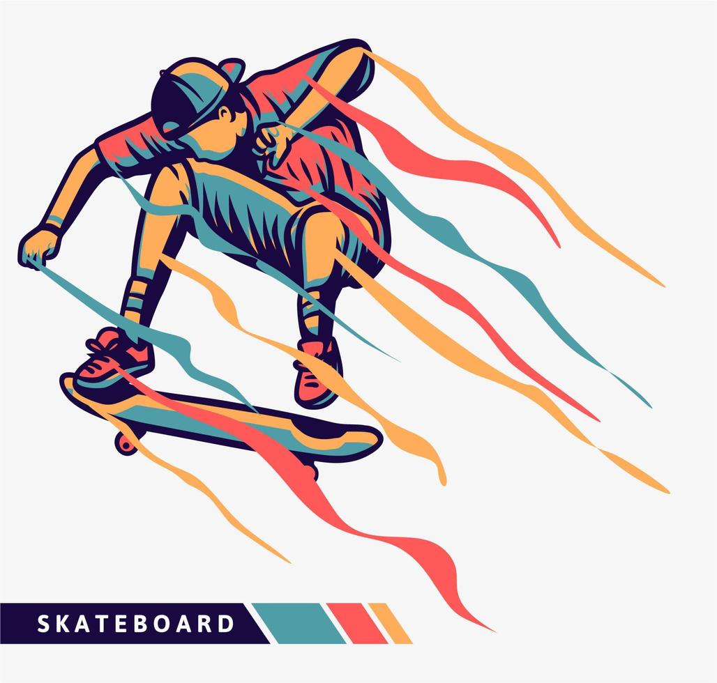 illustration colorée de skateur sautant avec effet de mouvement vecteur