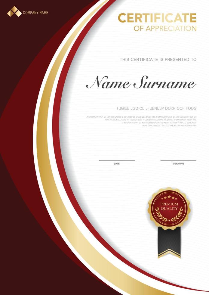 modèle de certificat de diplôme couleur rouge et or avec image vectorielle de luxe et de style moderne, adaptée à l'appréciation. illustration vectorielle. vecteur