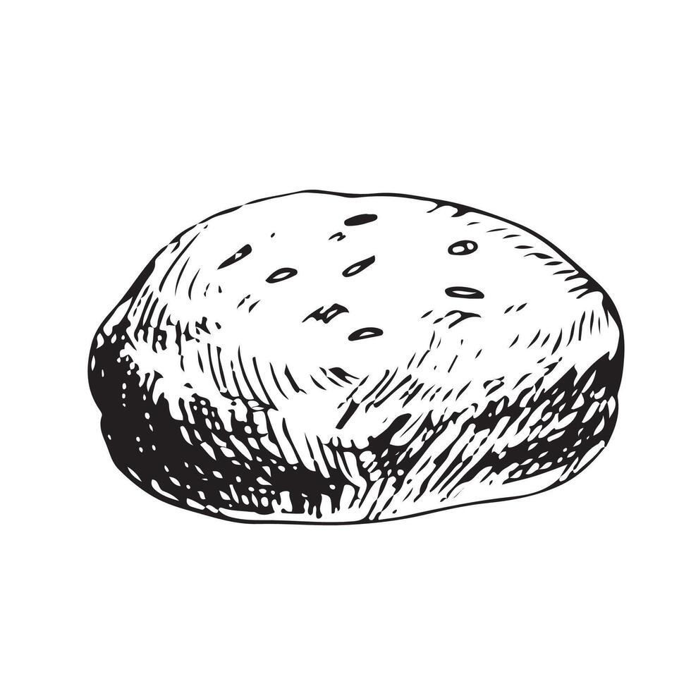 graphique illustration de chignon avec des graines . noir et blanc esquisser sur une blanc Contexte. adapté pour logo, boulangerie conception, emballage papier vecteur