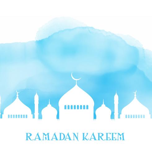 Ramadan Kareem fond avec la silhouette de la mosquée sur la texture aquarelle vecteur