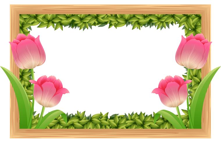 Modèle de cadre avec des fleurs de tulipes roses vecteur