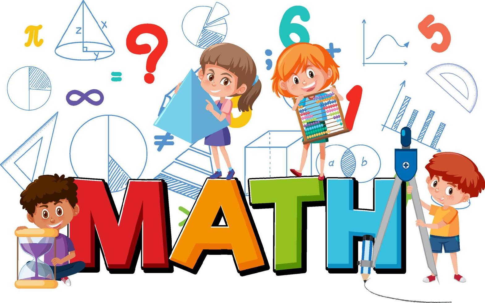 icône mathématique avec des enfants et des outils mathématiques vecteur