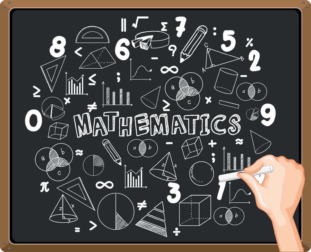 main, écrit, formule mathématique, sur, tableau noir vecteur