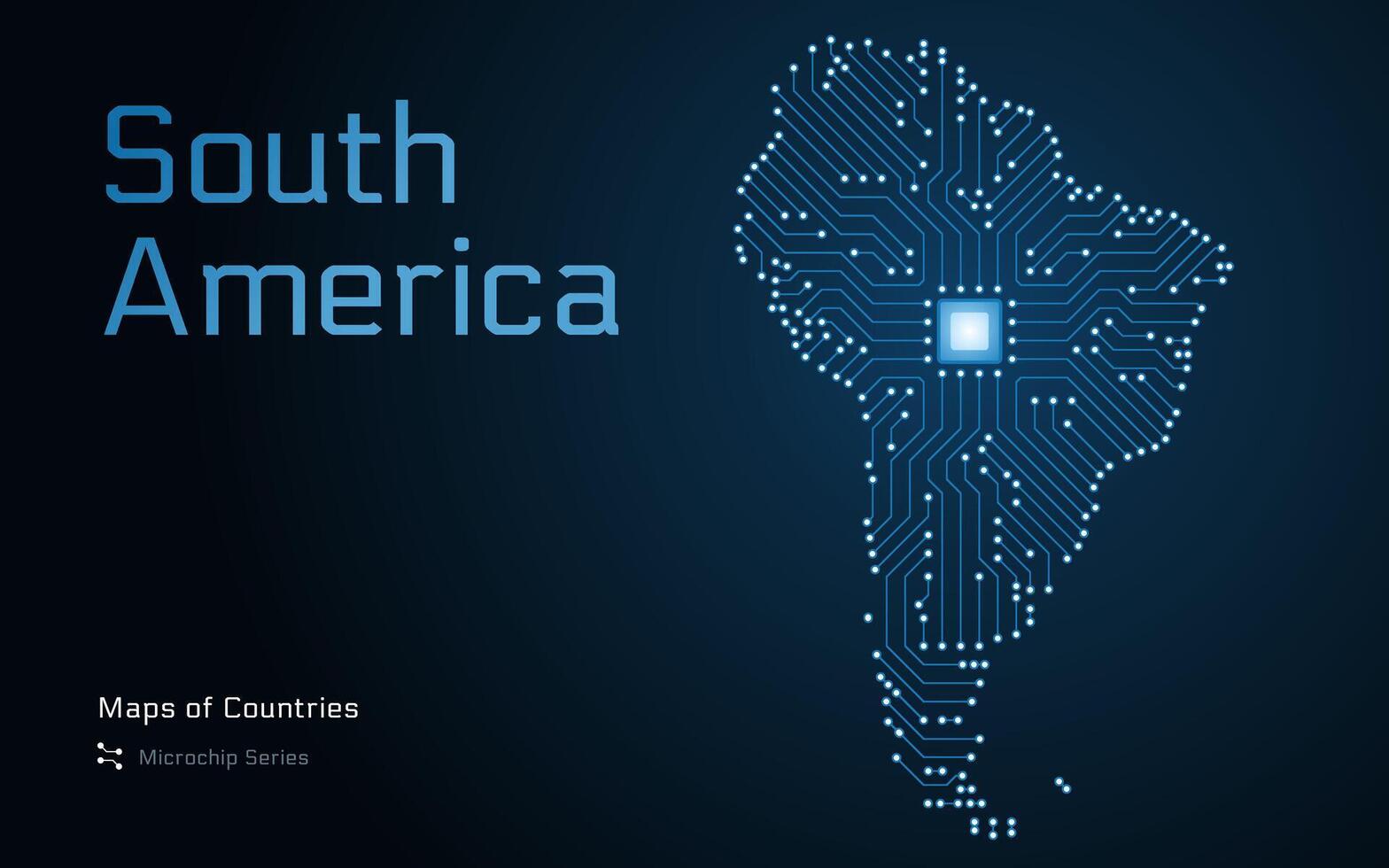 Sud Amérique carte avec montré dans une puce électronique modèle. gouvernement électronique. continent Plans. puce électronique séries vecteur