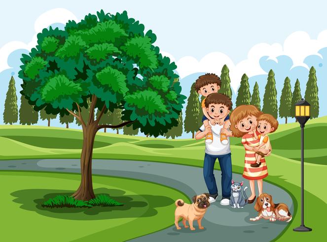 Une famille visitant un parc en vacances vecteur