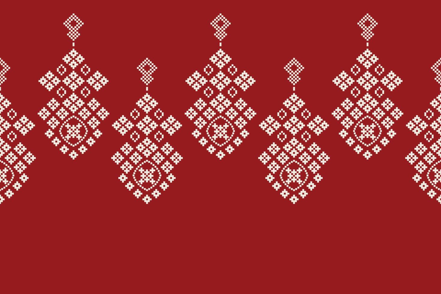 traditionnel ethnique motifs ikat géométrique en tissu modèle traverser point.ikat broderie ethnique Oriental pixel rouge Contexte. résumé,illustration. texture, Noël, décoration, papier peint. vecteur