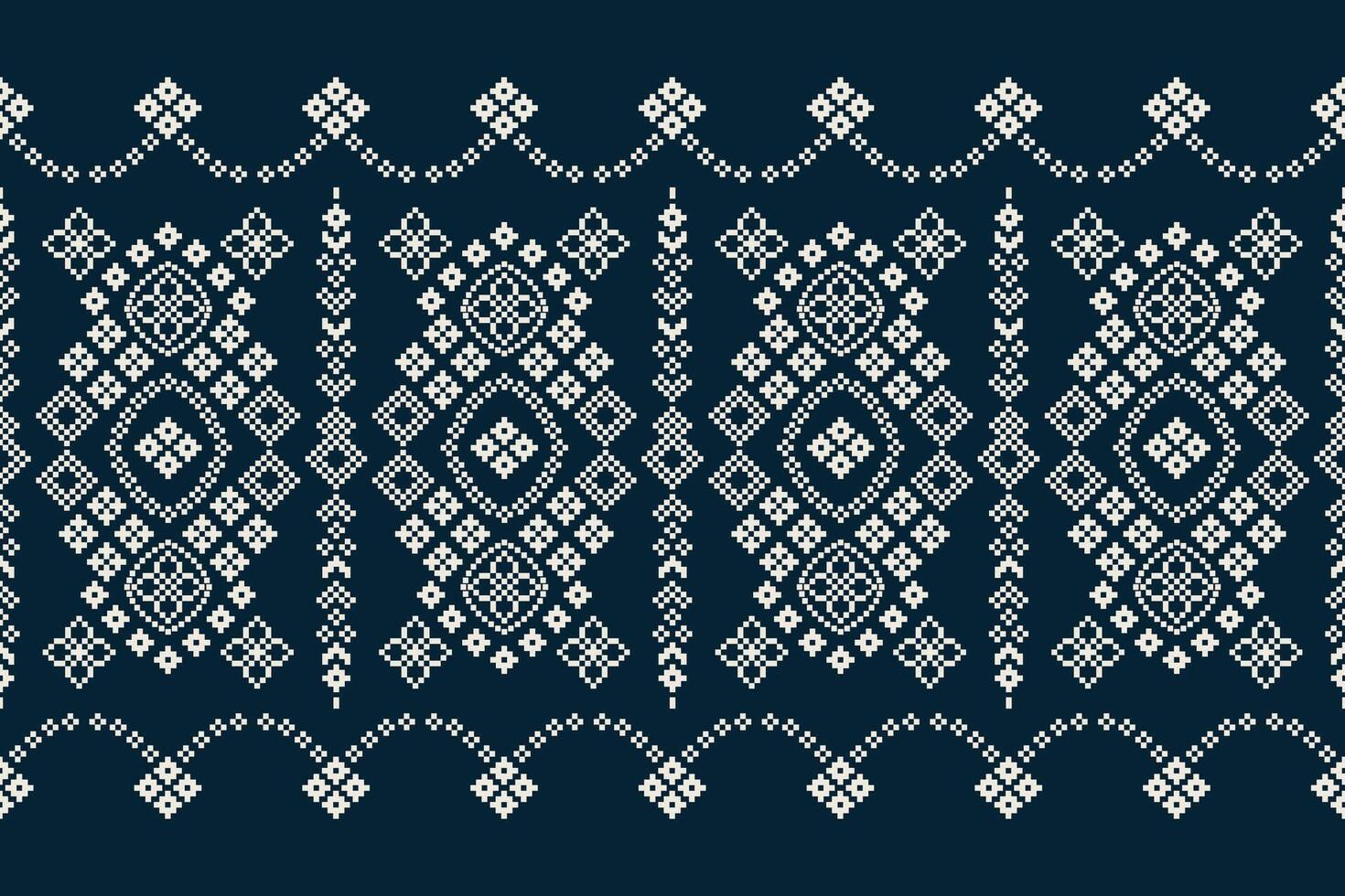 traditionnel ethnique motifs ikat géométrique en tissu modèle traverser point.ikat broderie ethnique Oriental pixel marine bleu Contexte. résumé,illustration. texture, décoration, papier peint. vecteur