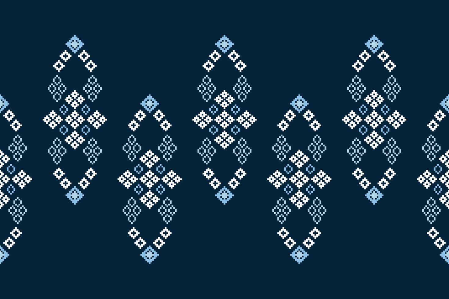 traditionnel ethnique motifs ikat géométrique en tissu modèle traverser point.ikat broderie ethnique Oriental pixel marine bleu Contexte. résumé,illustration. texture, décoration, papier peint. vecteur