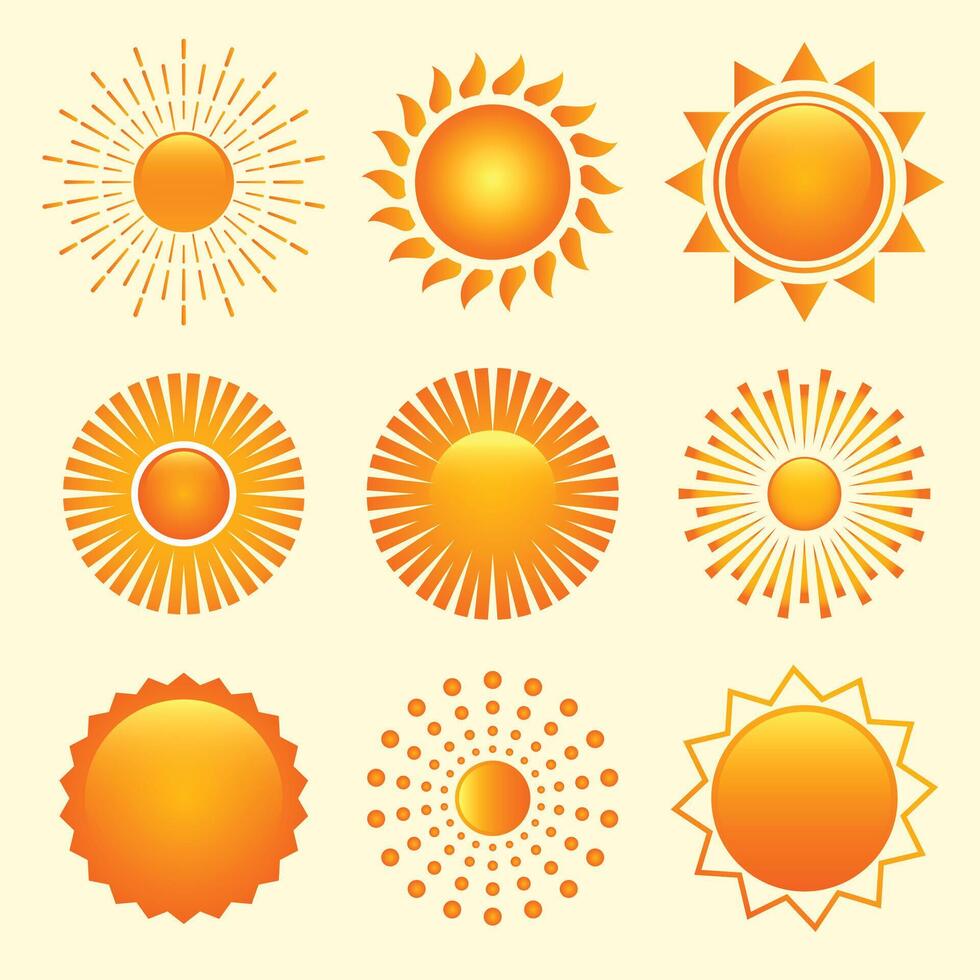 ensemble de neuf Soleil formes Icônes dans différent modes vecteur