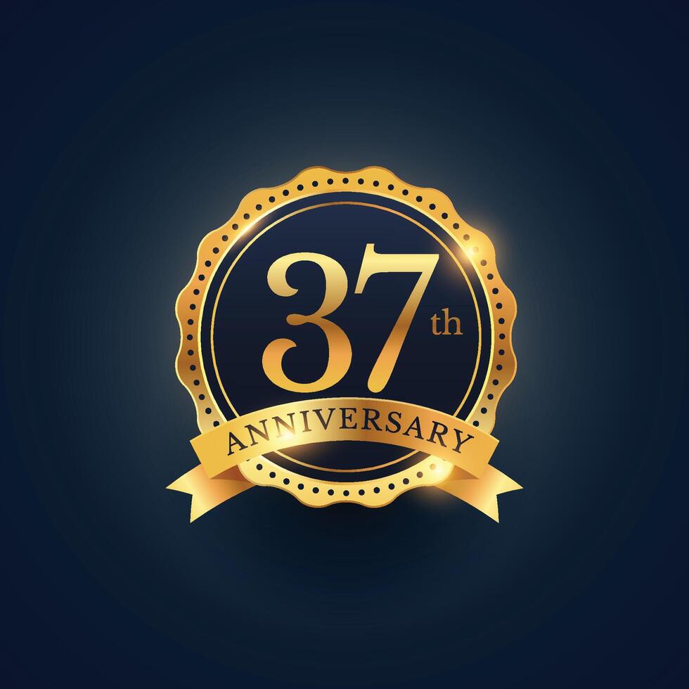 37e anniversaire fête badge étiquette dans d'or Couleur vecteur