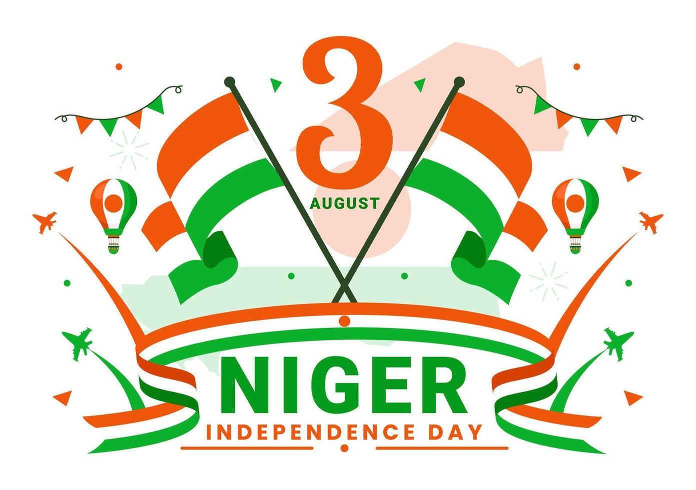 content Niger indépendance journée illustration sur 3 août avec agitant drapeau et pays Publique vacances dans plat dessin animé Contexte conception vecteur