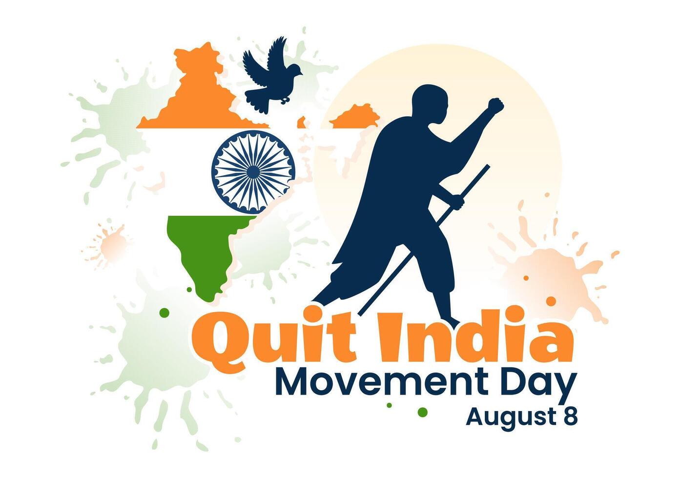 quitter Inde mouvement journée illustration sur 8 août avec Indien drapeau et gens silhouette dans plat dessin animé Contexte conception vecteur