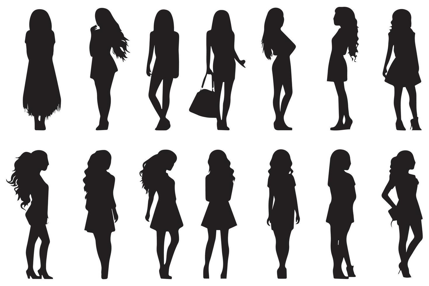 noir silhouettes de femmes sur blanc arrière-plan, les filles silhouette gratuit conception vecteur