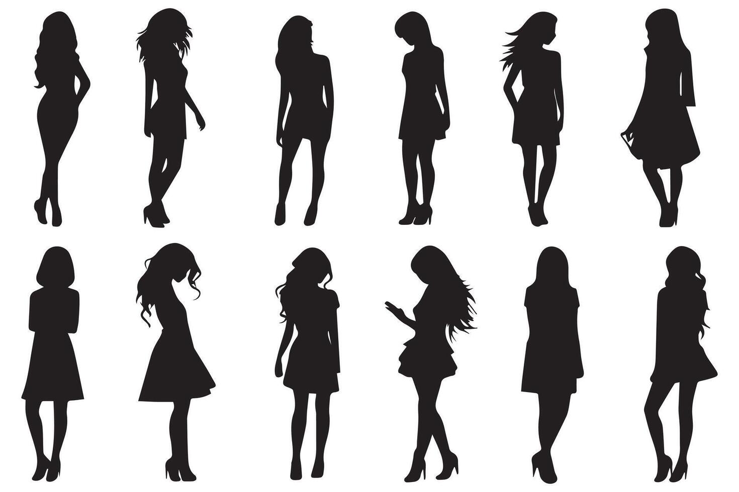 noir silhouettes de femmes sur blanc arrière-plan, les filles silhouette gratuit conception vecteur