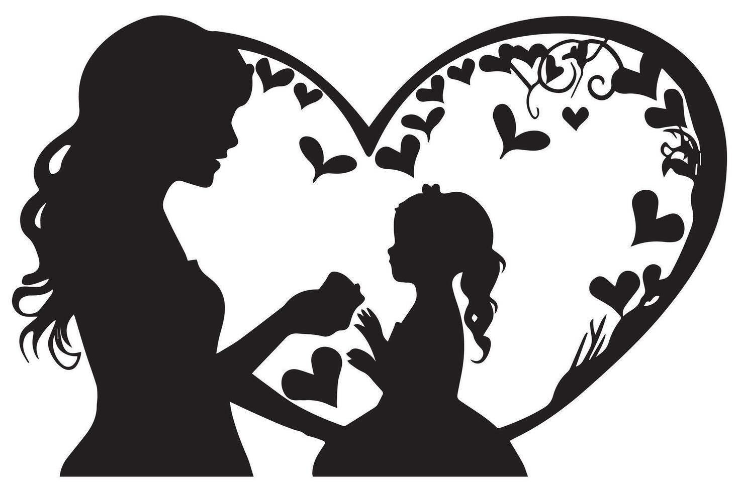 mère et bébé l'amour forme silhouette vecteur