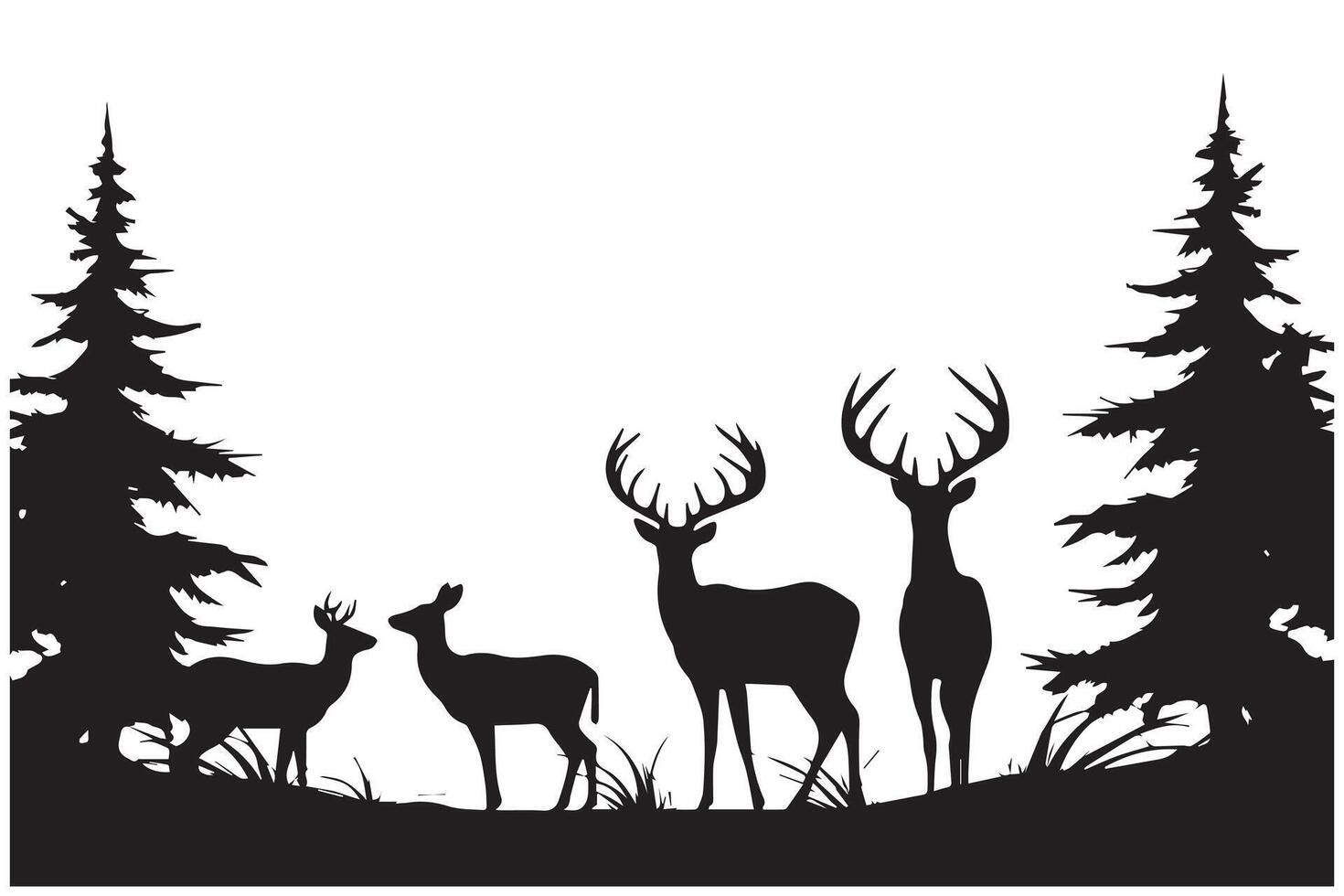 noir silhouette forêt et somme cerf et oiseau blanc Contexte pro conception vecteur