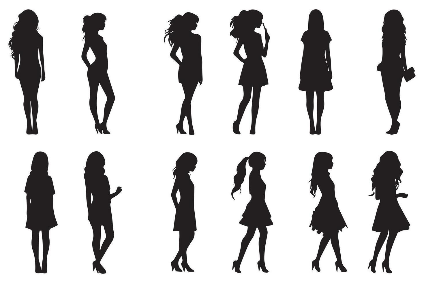 noir silhouettes de femmes sur blanc arrière-plan, les filles silhouette gratuit conception vecteur