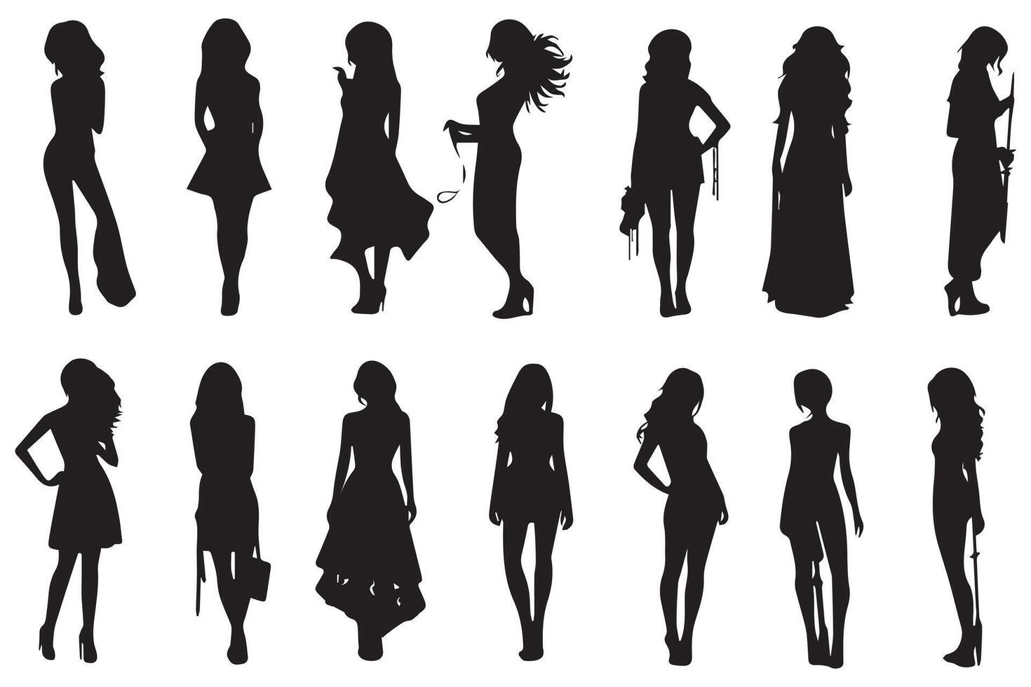 ensemble de noir silhouettes de les filles isolé sur blanc Contexte gratuit conception vecteur