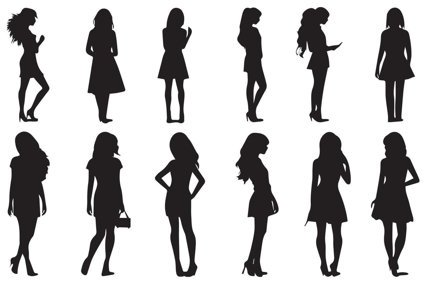 noir silhouettes de femmes sur blanc arrière-plan, les filles silhouette gratuit conception vecteur